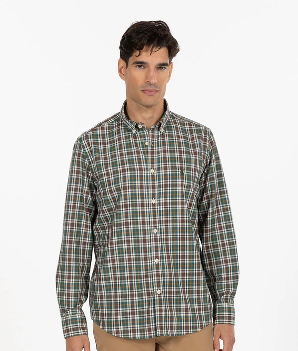 CAMISA EL PULPO MULTICUADRO TWILL MOSTAZA