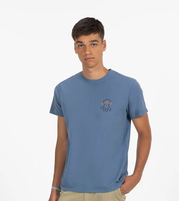 CAMISETA  EL PULPO BORDADO CONTRASTE EL MAR TODO LO-CURA INDIGO DELAVÉ